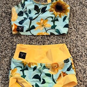 Floral Kids Matching dancewear Set - Yellow and Green